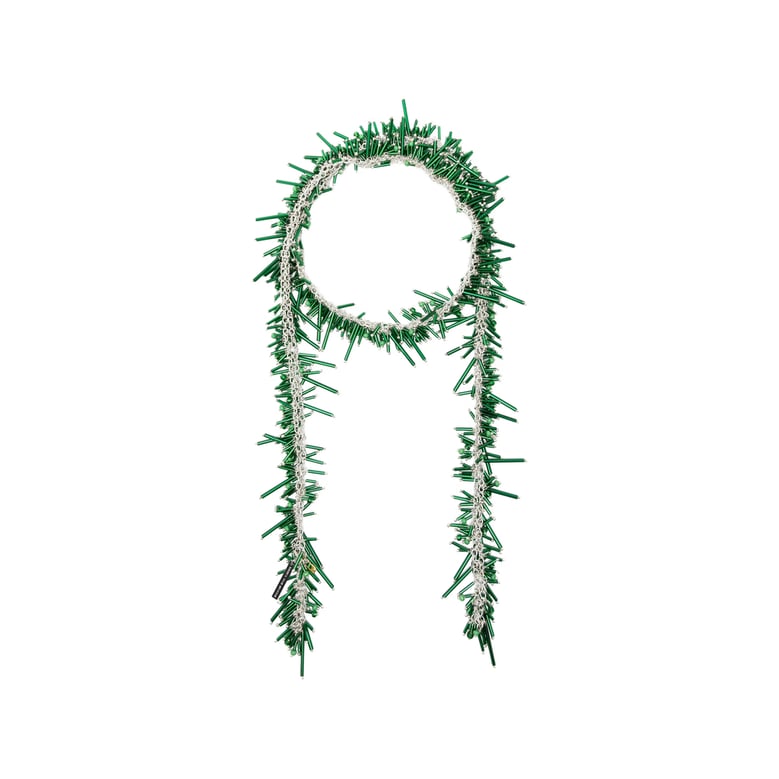 scarf with green/silver-tone charm by Selfnex