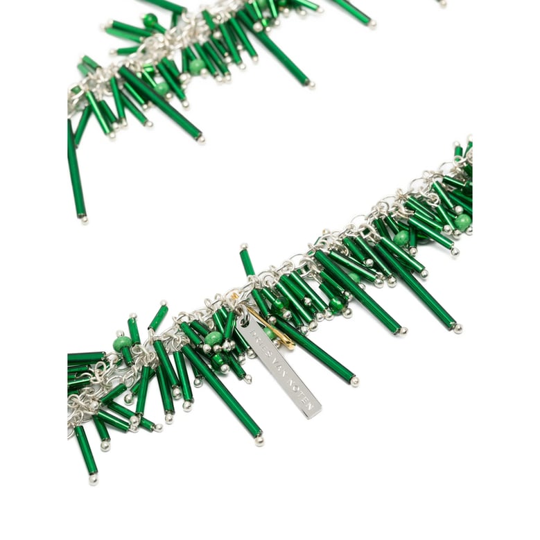 scarf with green/silver-tone charm by Selfnex