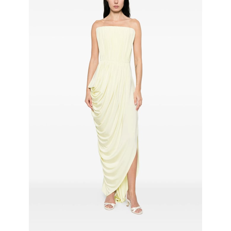 draped asymmetric dress, yellow by Selfnex