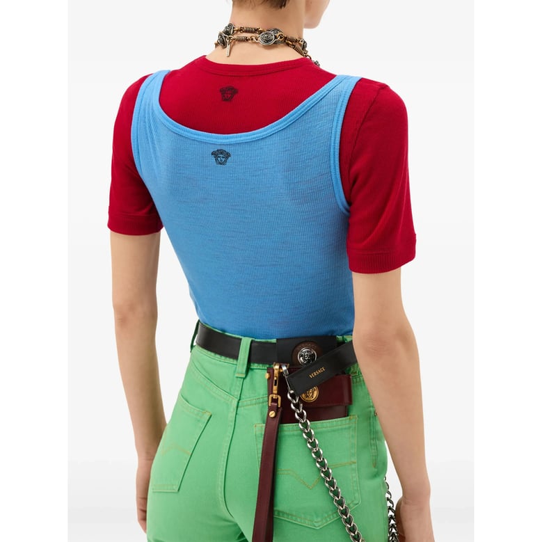 ribbed knit top blue by Selfnex