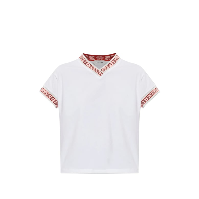 t-shirt v-neck white greca trim by Selfnex