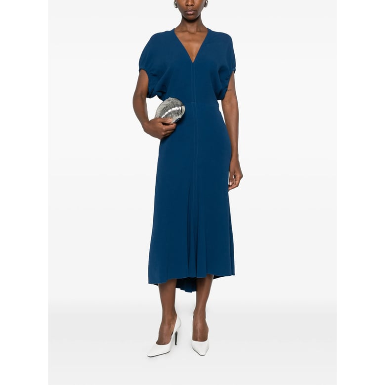 dress v-neck short-sleeve blue by Selfnex