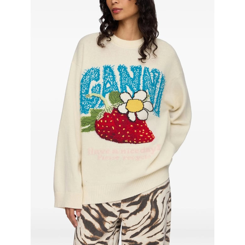 crewneck sweatshirt strawberry intarsia by Selfnex