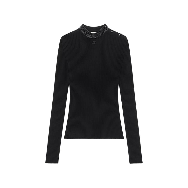 sweater with high neck and vinyl collar — black by Selfnex