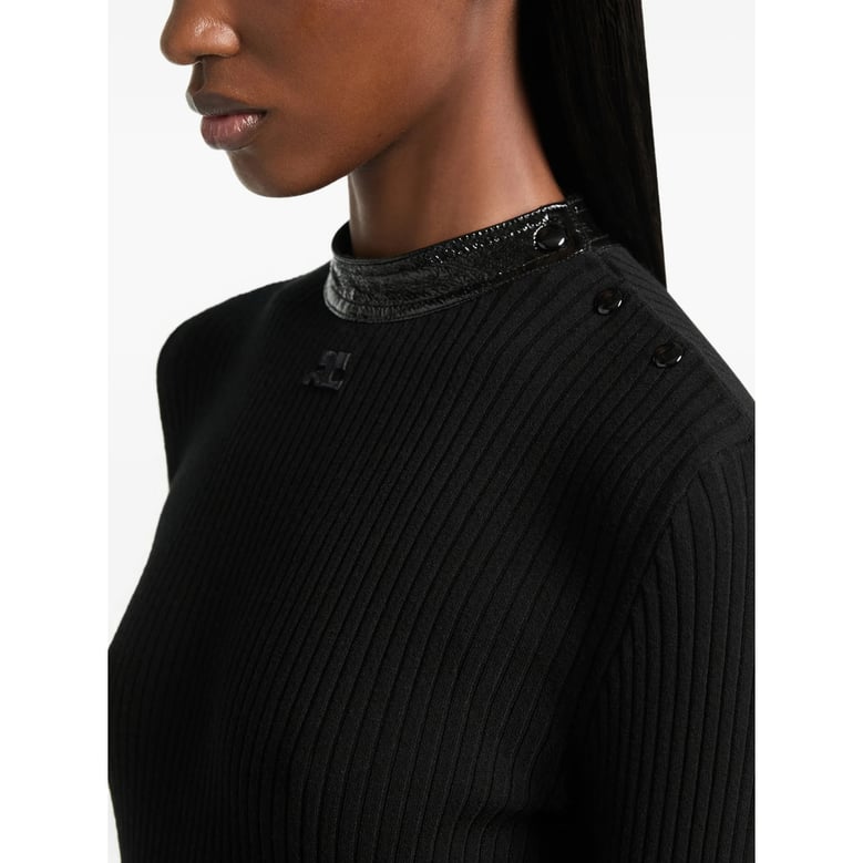 sweater with high neck and vinyl collar — black by Selfnex