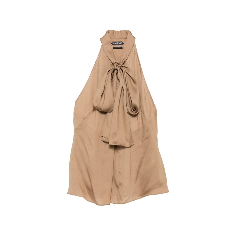 top pussy-bow halterneck silk brown by Selfnex