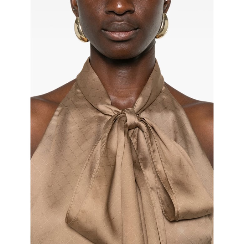 top pussy-bow halterneck silk brown by Selfnex