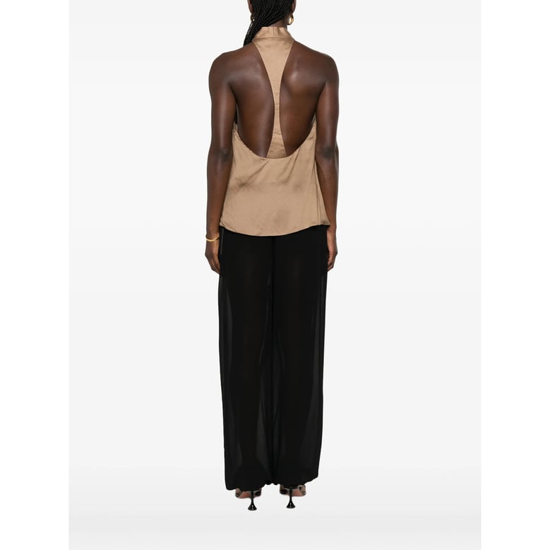 top pussy-bow halterneck silk brown by Selfnex