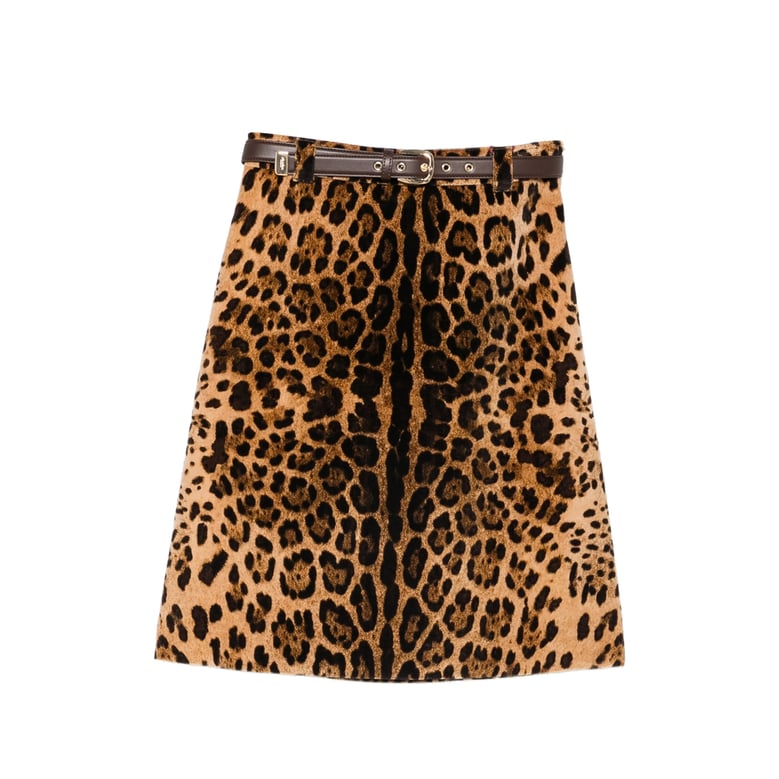 a-line leopard print belted skirt by Selfnex