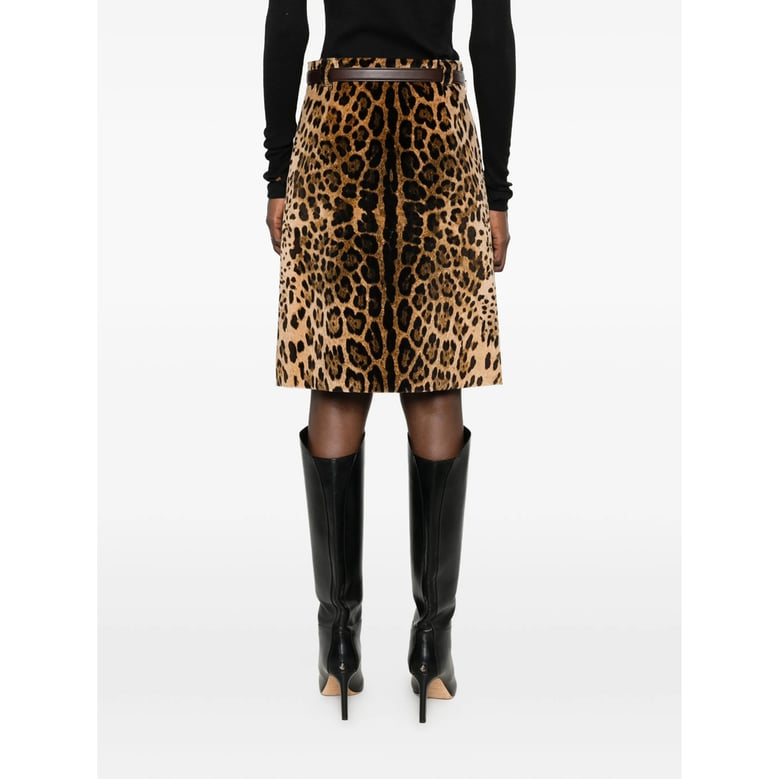 a-line leopard print belted skirt by Selfnex