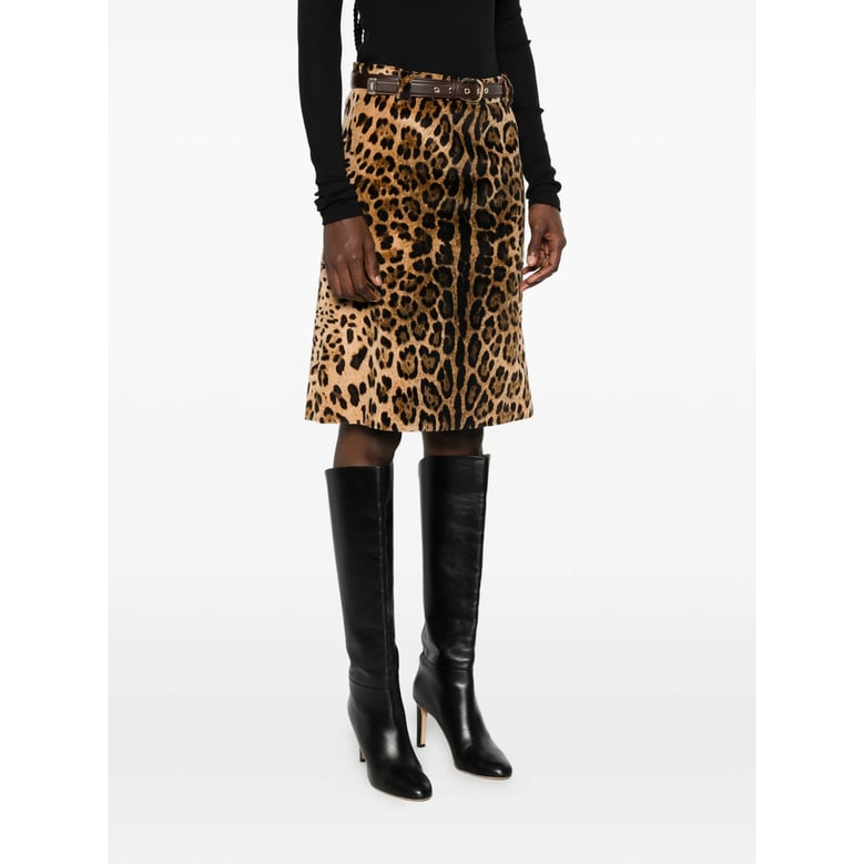 a-line leopard print belted skirt by Selfnex