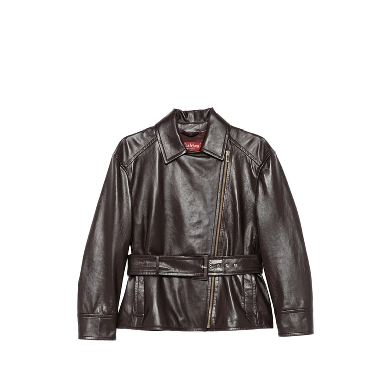 belted leather jacket brown by Selfnex