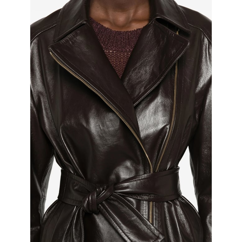belted leather jacket brown by Selfnex
