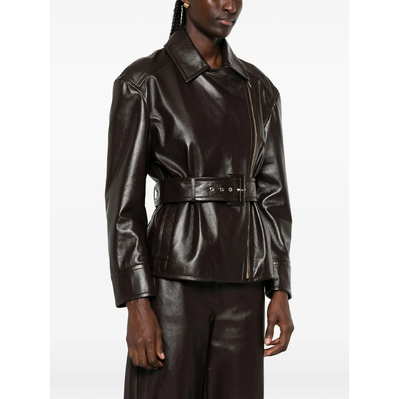 belted leather jacket brown by Selfnex