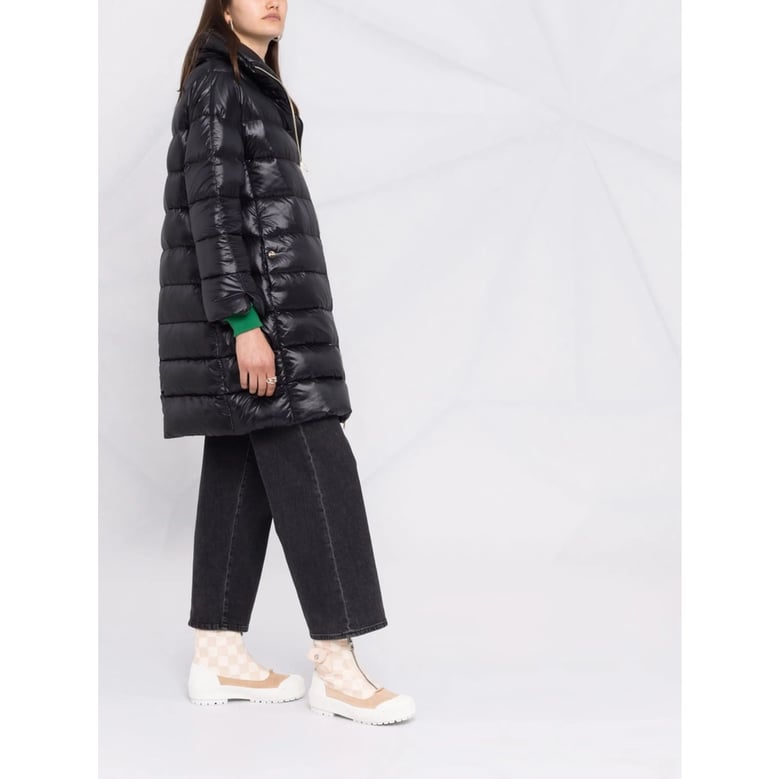 coat knee-length down black by Selfnex