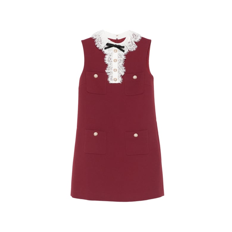 dress with lace trim, red by Selfnex