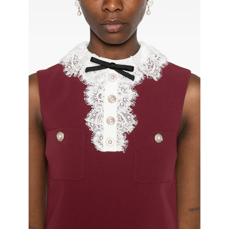 dress with lace trim, red by Selfnex