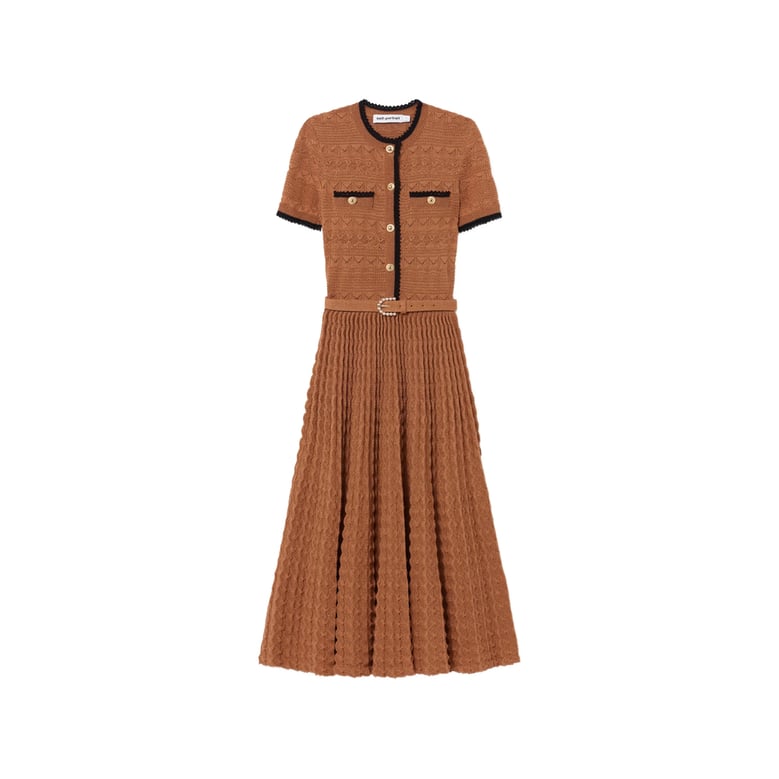dress in brown pointelle knit by Selfnex