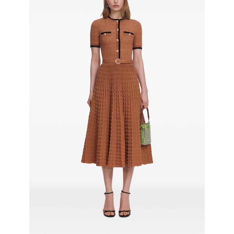 dress in brown pointelle knit by Selfnex