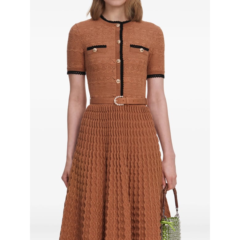dress in brown pointelle knit by Selfnex