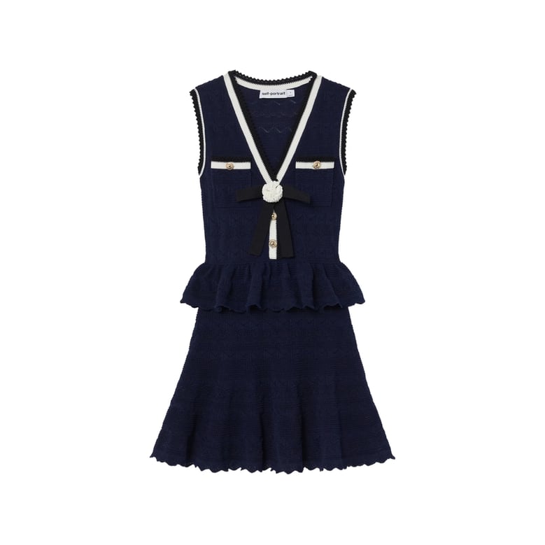 dress v-neck pointelle knit blue by Selfnex