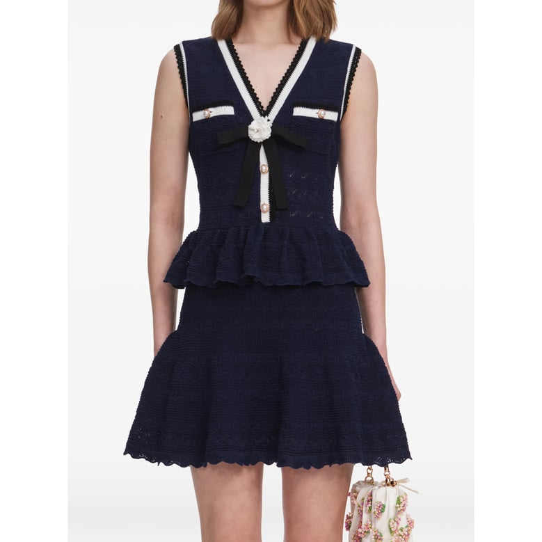 dress v-neck pointelle knit blue by Selfnex