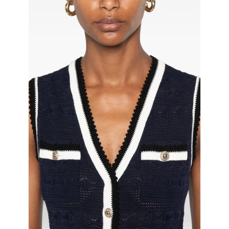 dress v-neck pointelle knit blue by Selfnex