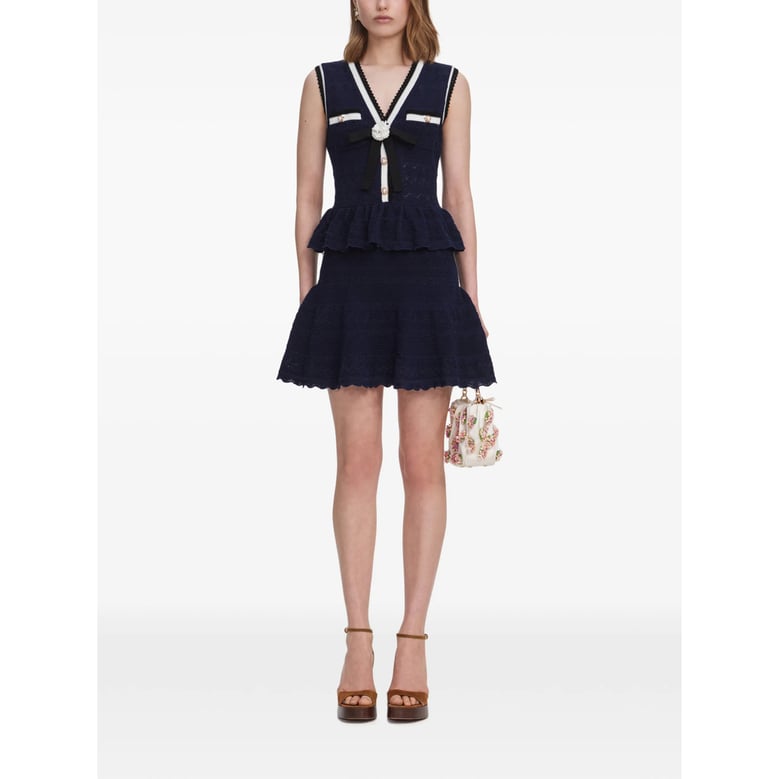 dress v-neck pointelle knit blue by Selfnex