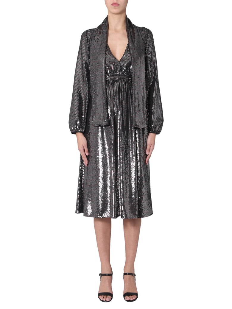 v-neck dress with removable scarf by Selfnex