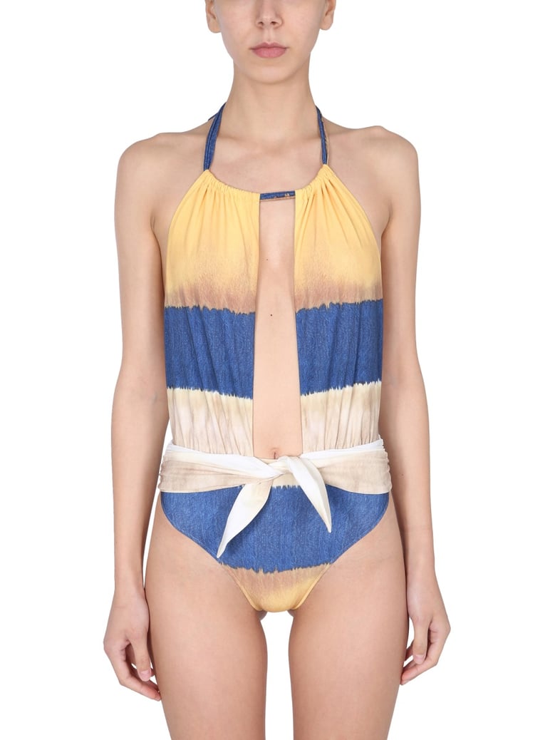 one piece swimsuit with tie dye print by Selfnex