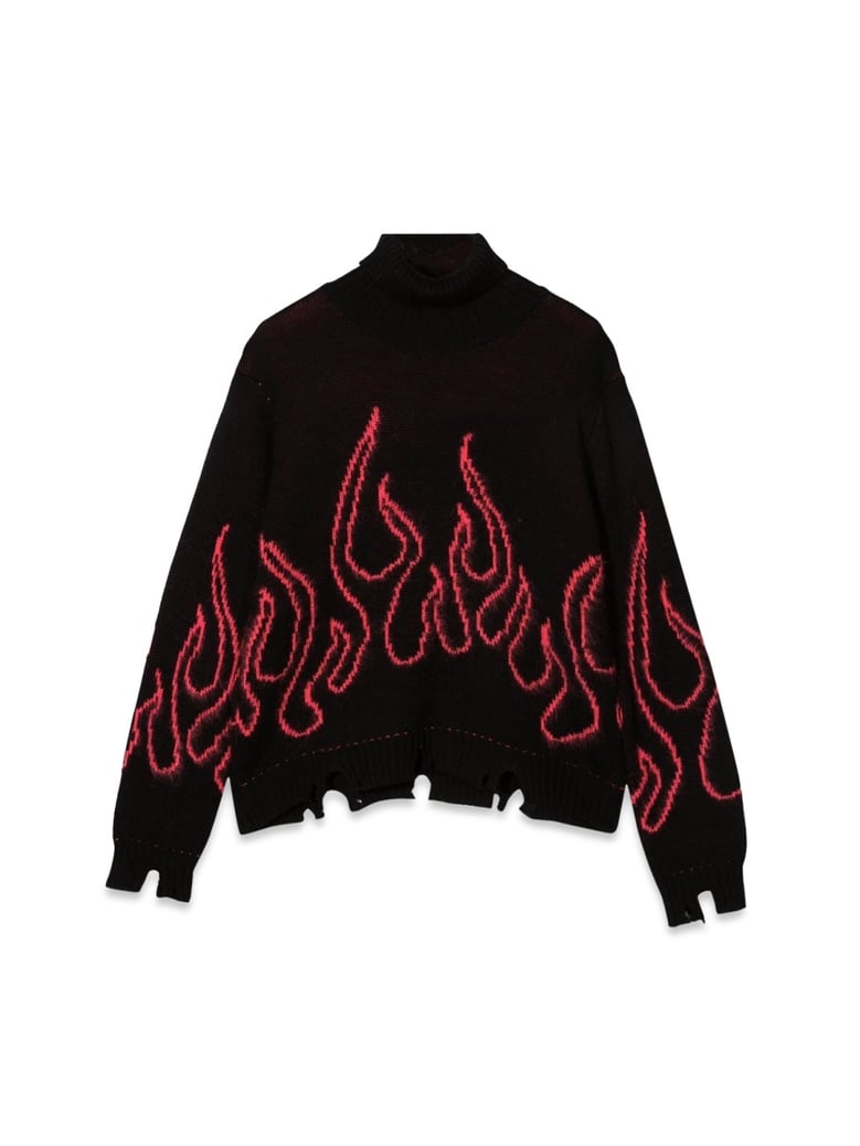 high-neck jumper with pink flame motif by Selfnex