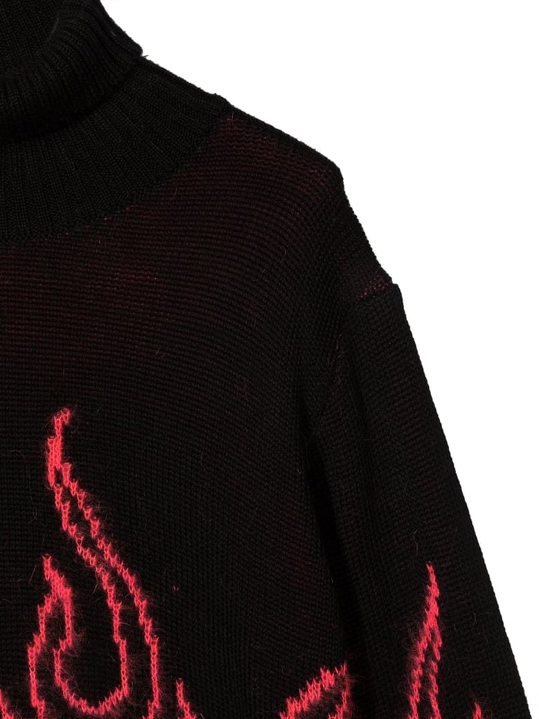 high-neck jumper with pink flame motif by Selfnex