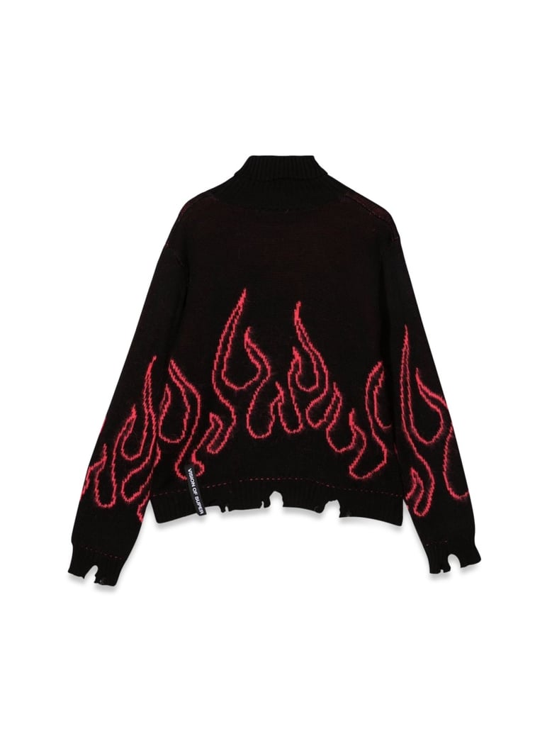 high-neck jumper with pink flame motif by Selfnex