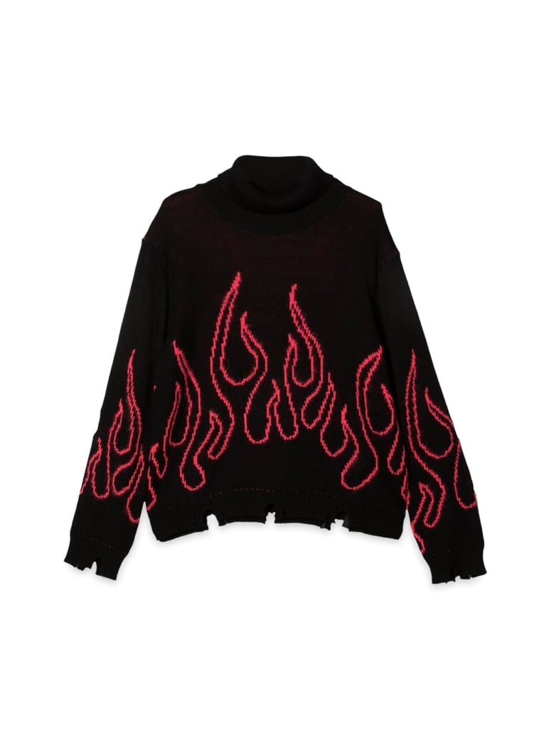 jumper high neck black with pink flames by Selfnex