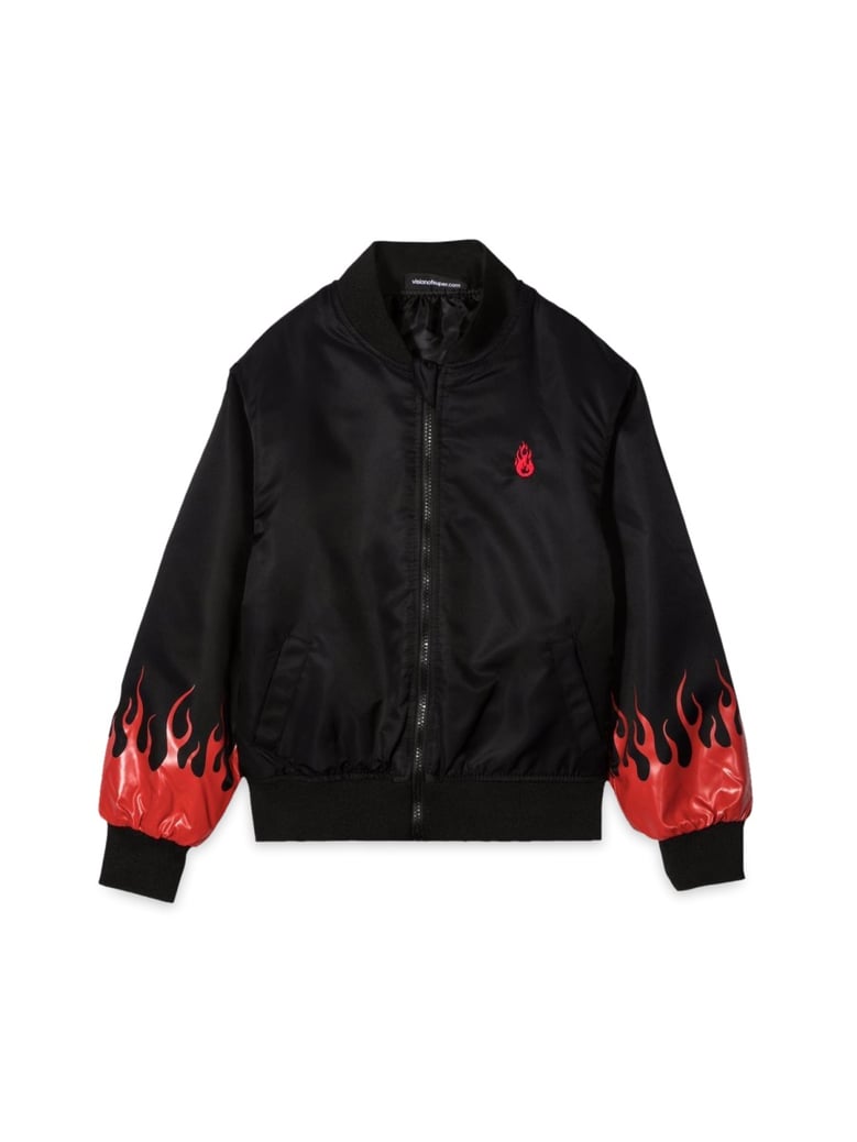 bomber jacket black red flames by Selfnex