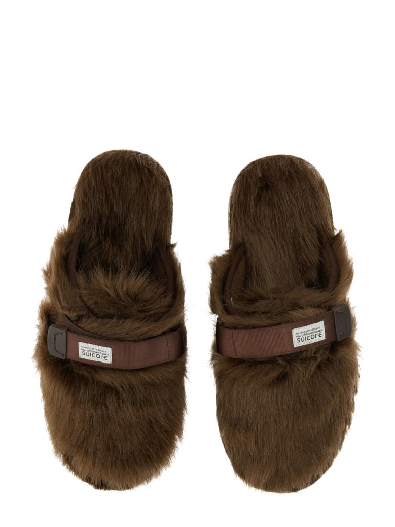 brown rubber sole slider sandals by Selfnex