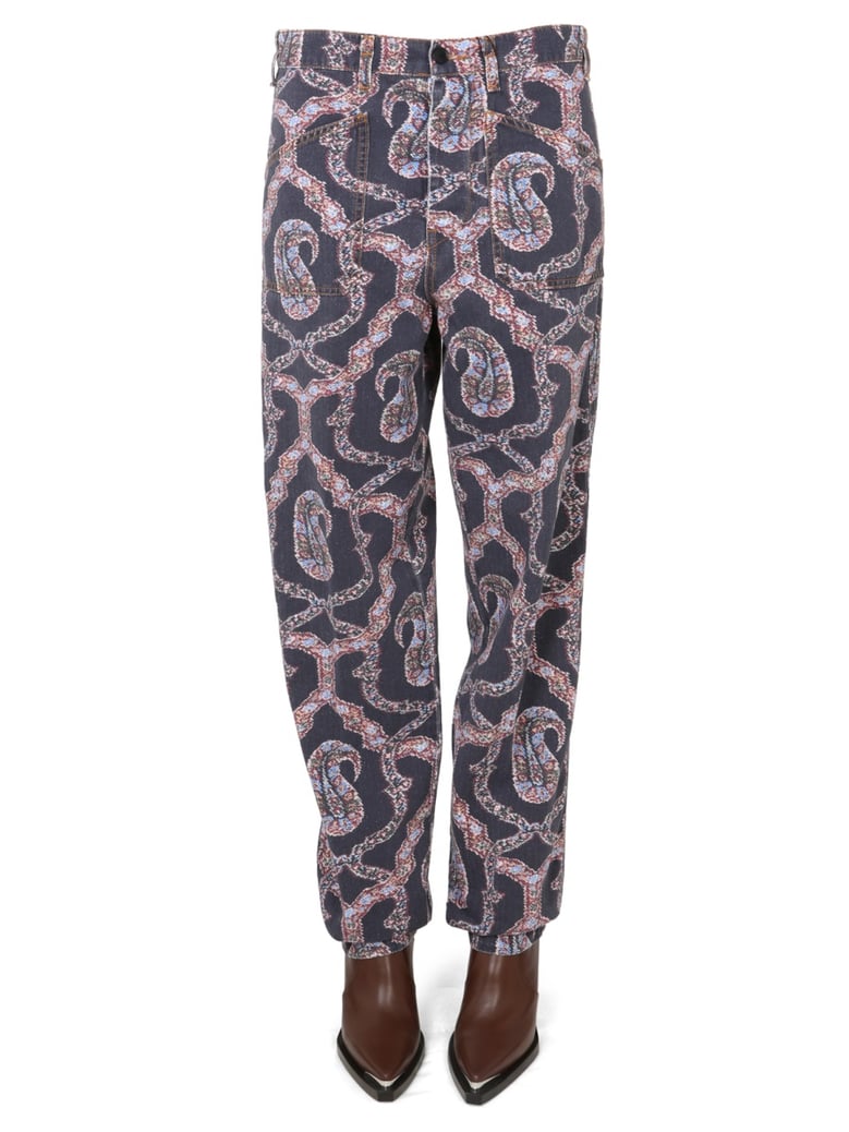 paisley denim pants by Selfnex