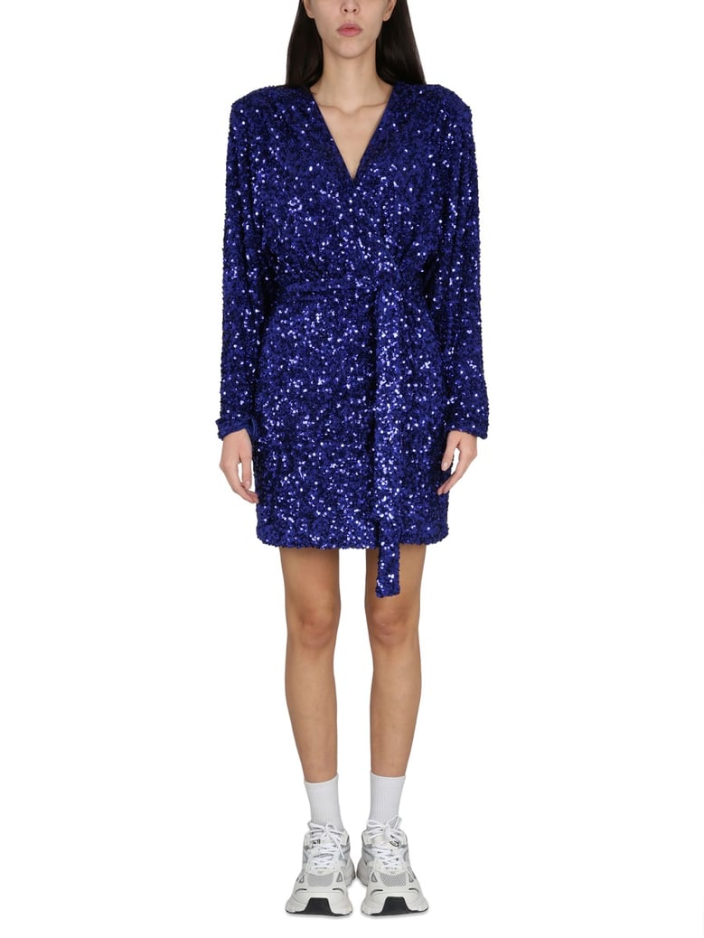 sequined blue dress with v-neck by Selfnex