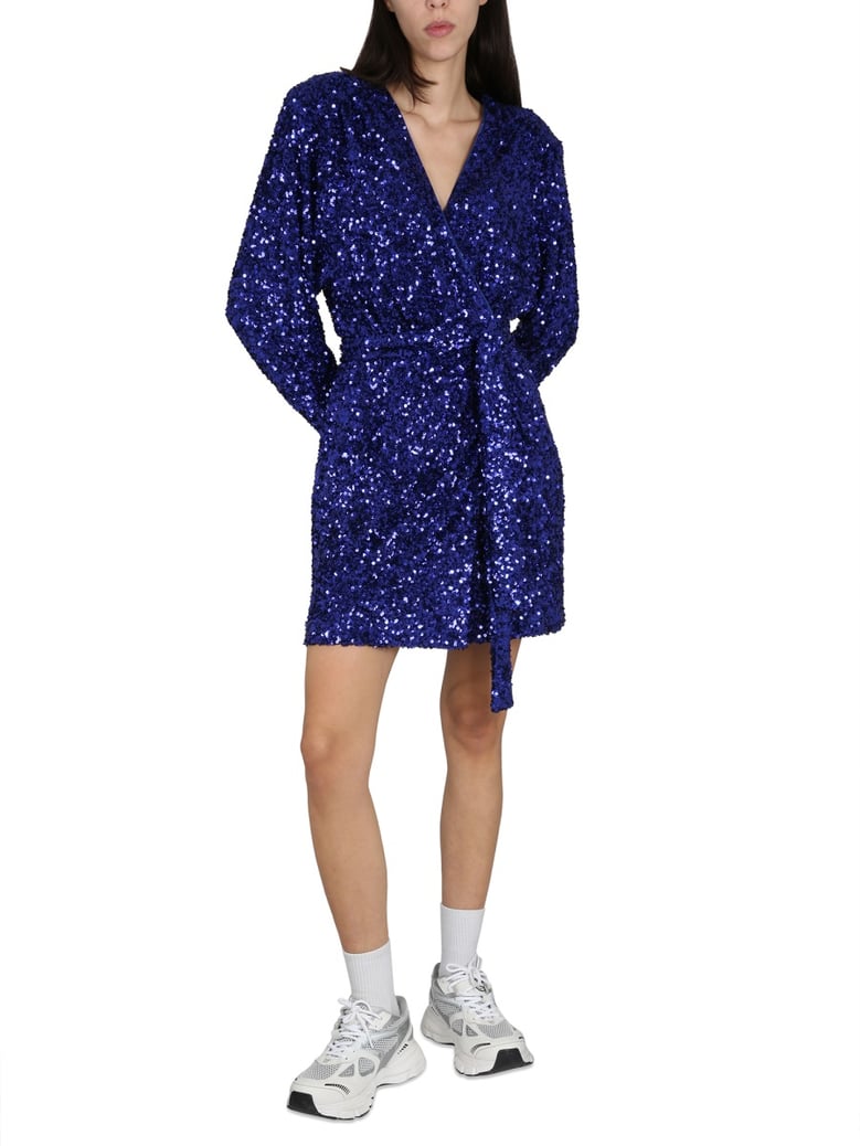 sequined blue dress with v-neck by Selfnex