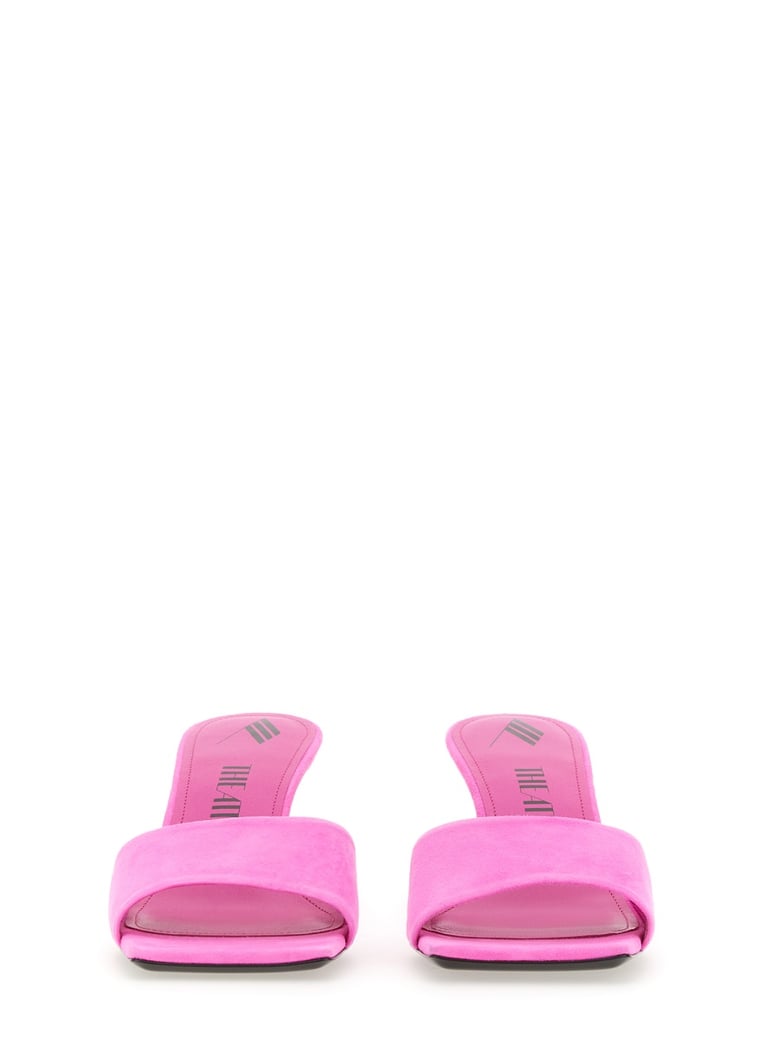 fuchsia suede mules by Selfnex