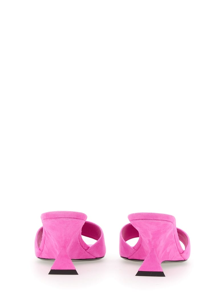 fuchsia suede mules by Selfnex