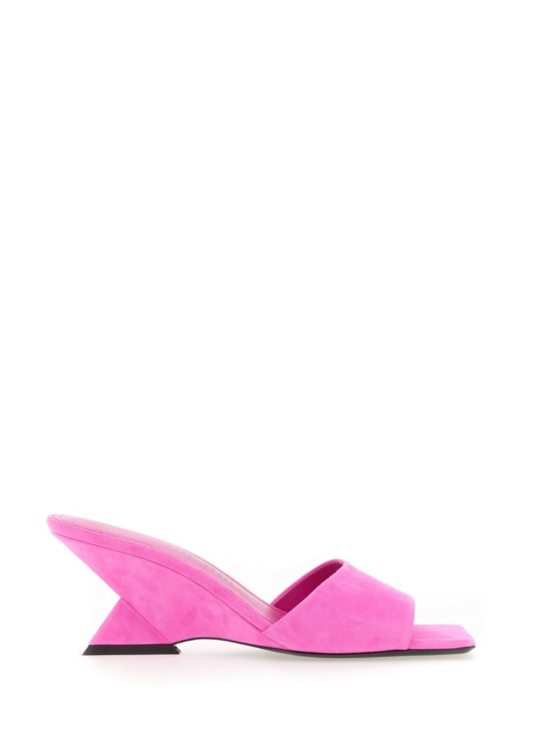 fuchsia suede mules by Selfnex