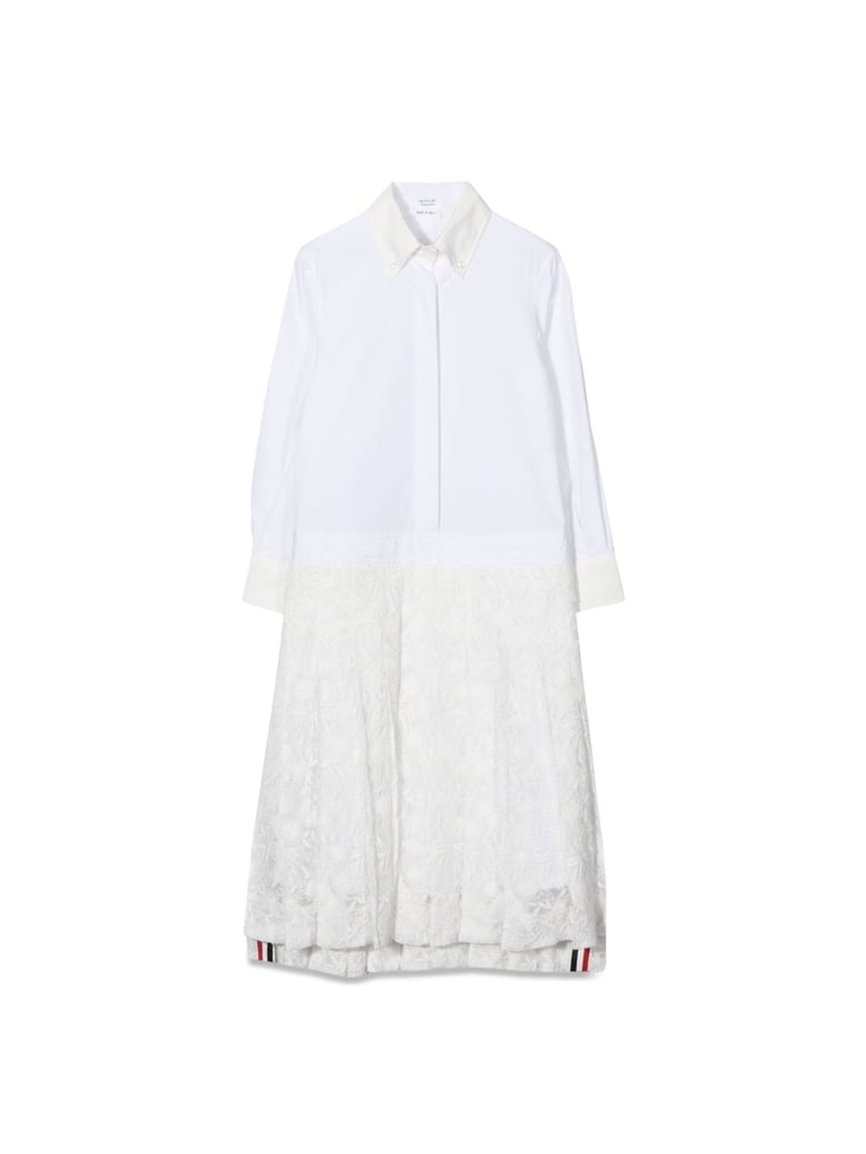 shirtdress pleated hem white by Selfnex