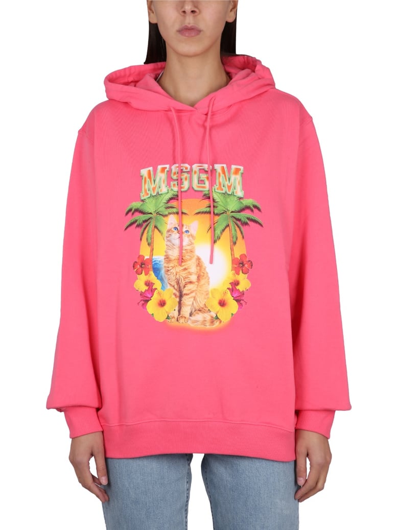 sweatshirt with logo fuchsia by Selfnex