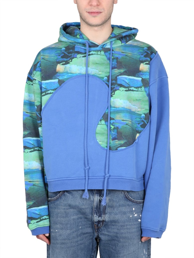 green printed sweatshirt with hood by Selfnex