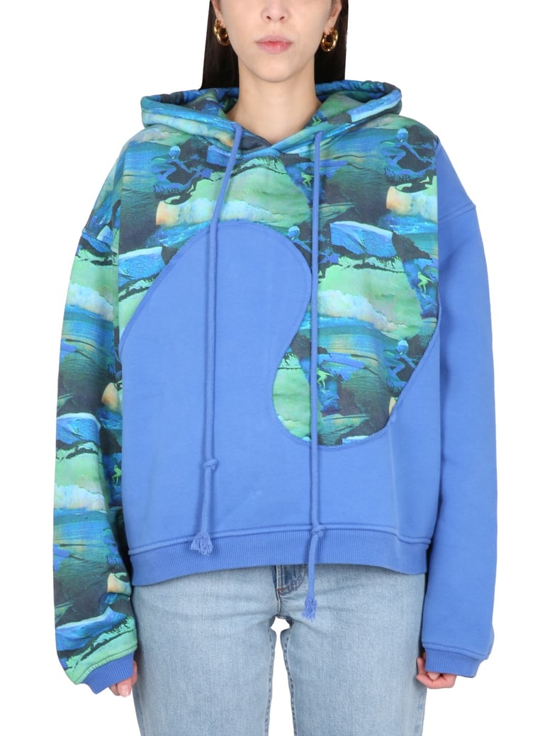 green printed sweatshirt with hood by Selfnex