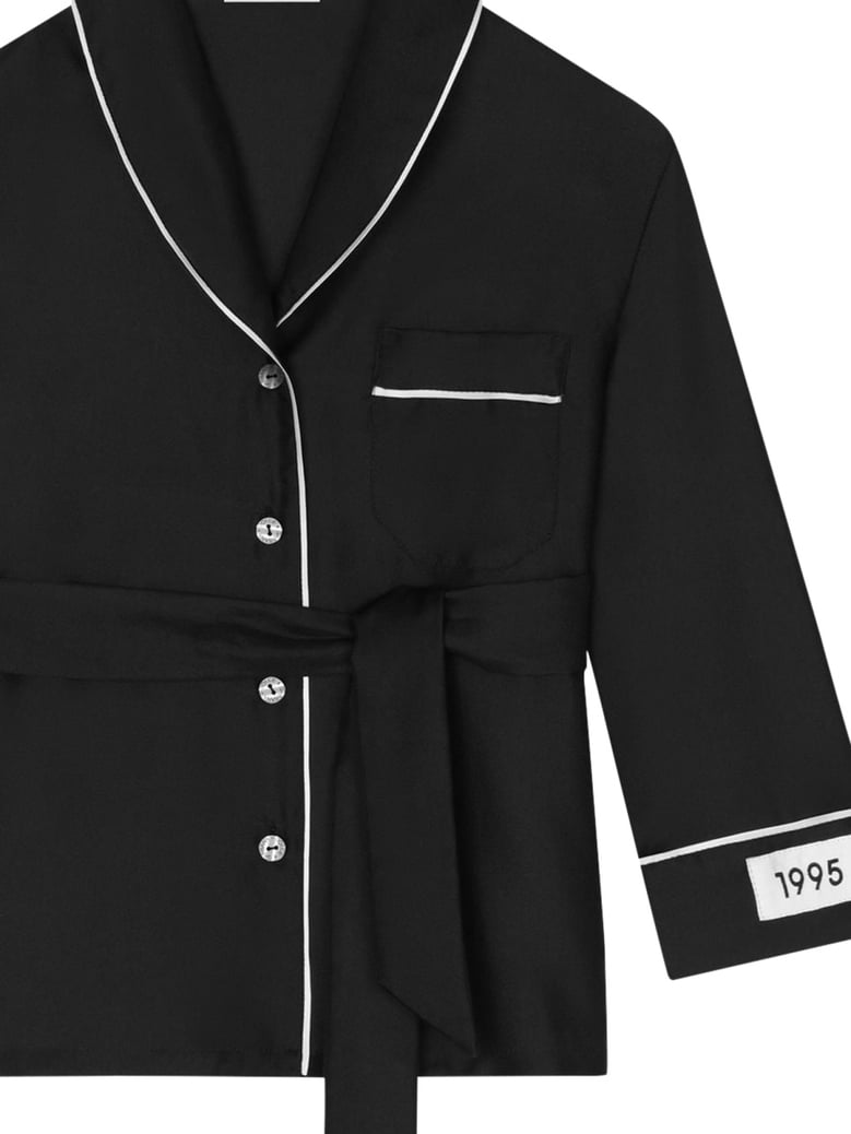 shirt robe with belt black silk by Selfnex