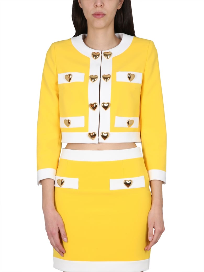 heart buttons crepe jacket by Selfnex