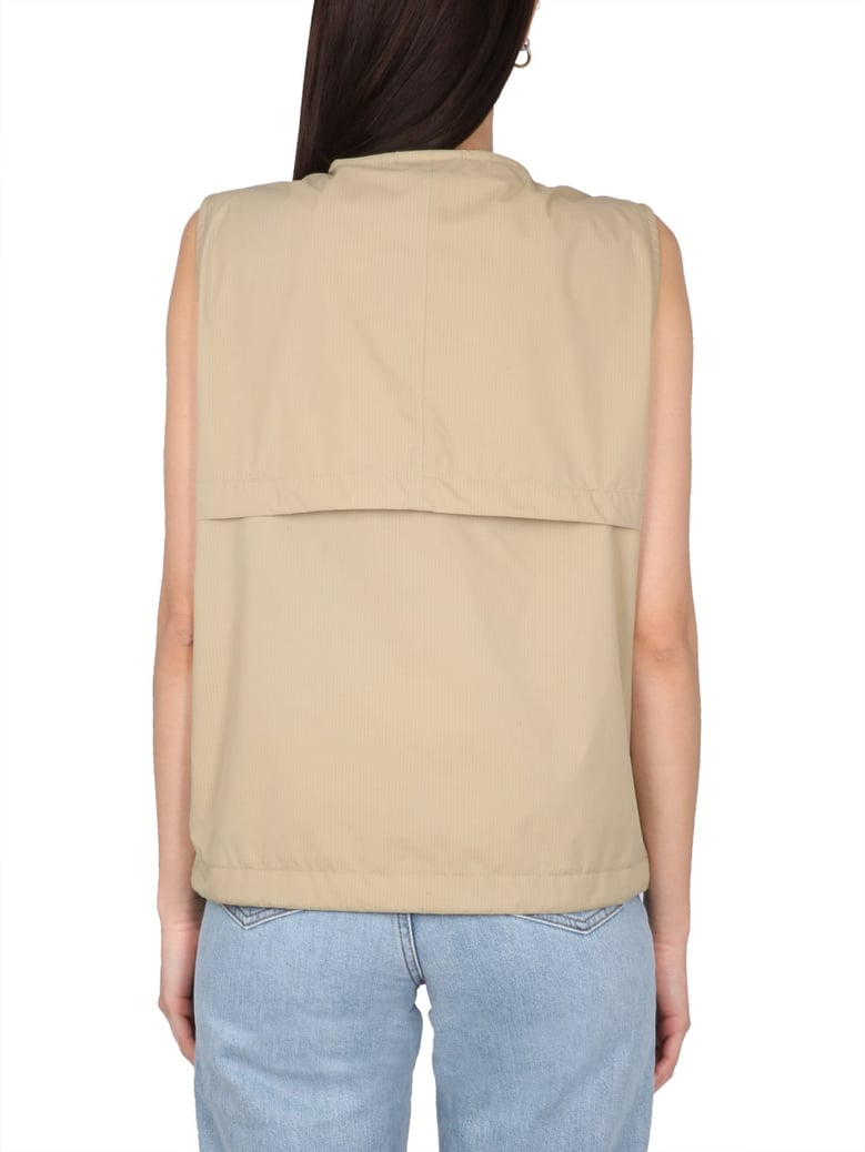 beige v-neck vest with zipper closure by Selfnex