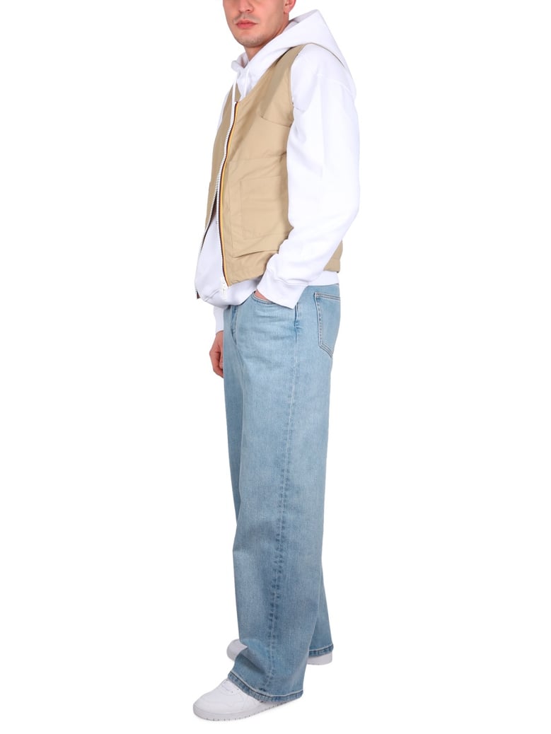 beige v-neck vest with zipper closure by Selfnex